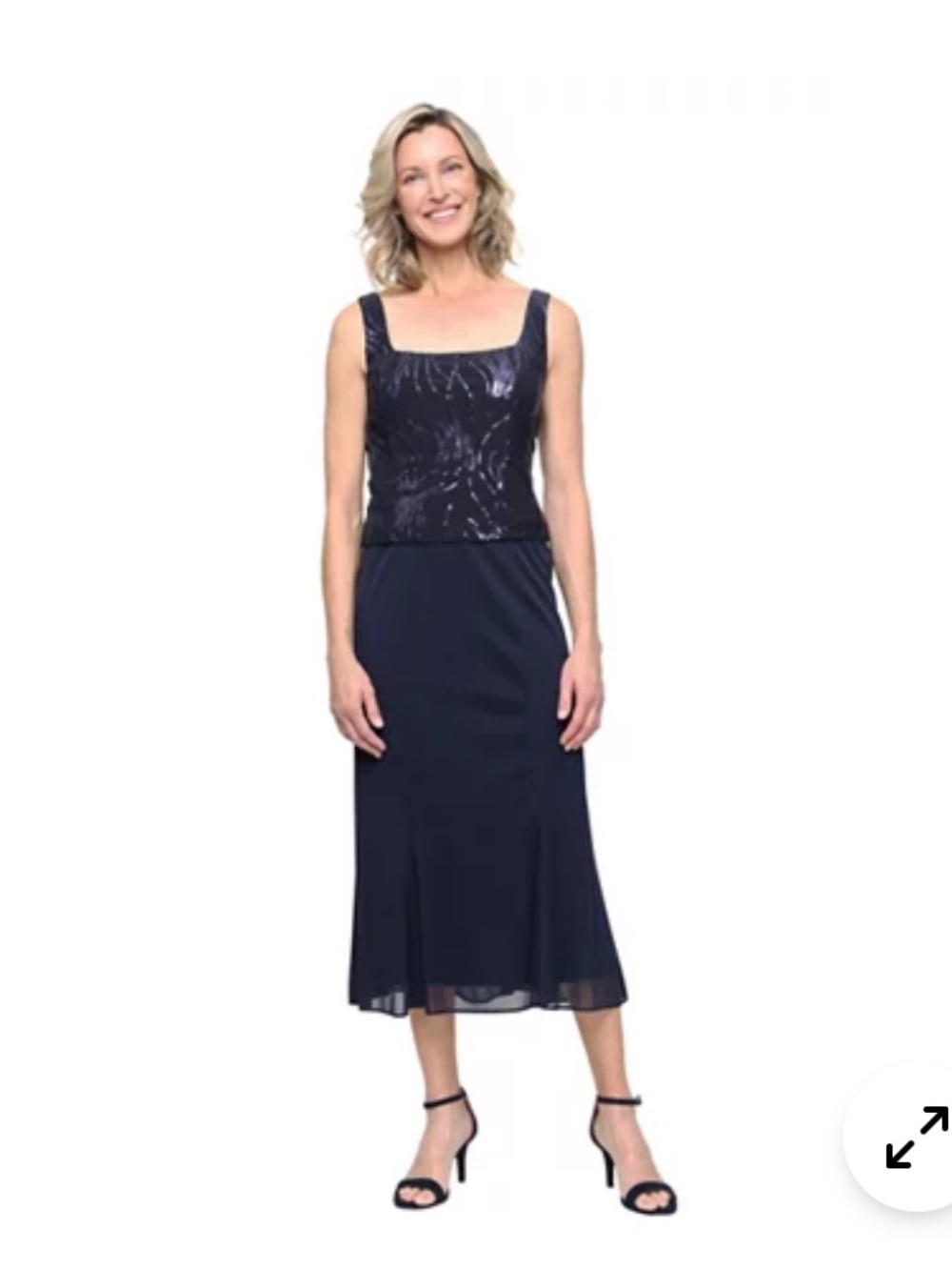 Alex Evenings Navy Sequin Bodice Midi Dress